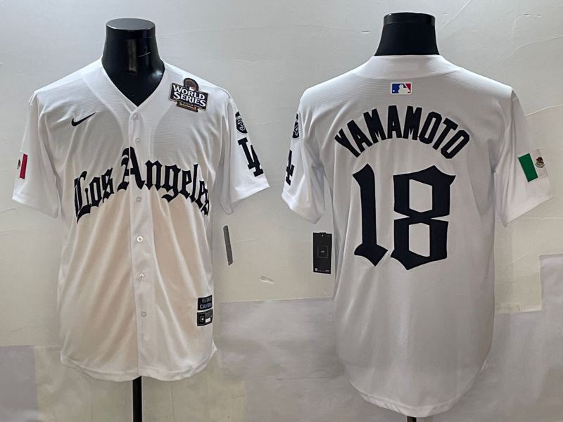 Men Los Angeles Dodgers #18 Yamamoto White Five generations Joint Name 2025 Nike MLB Jersey style 8->los angeles dodgers->MLB Jersey